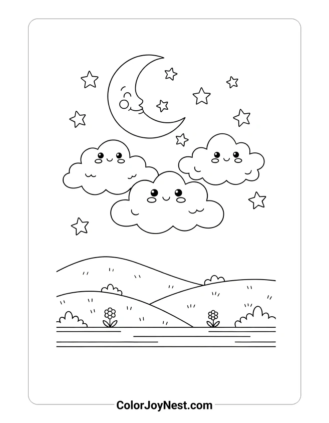 Night Sky Clouds Coloring Page
