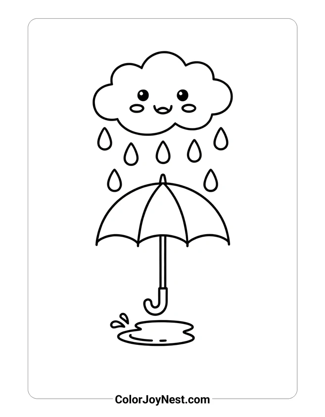 Rain Cloud and Umbrella Coloring Page