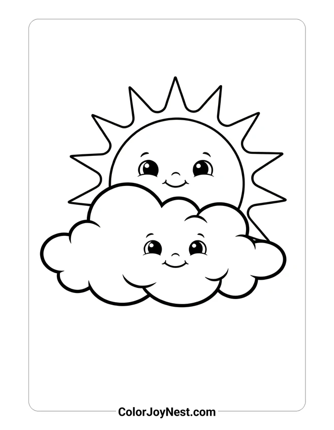 Sun Behind Cloud Coloring Page