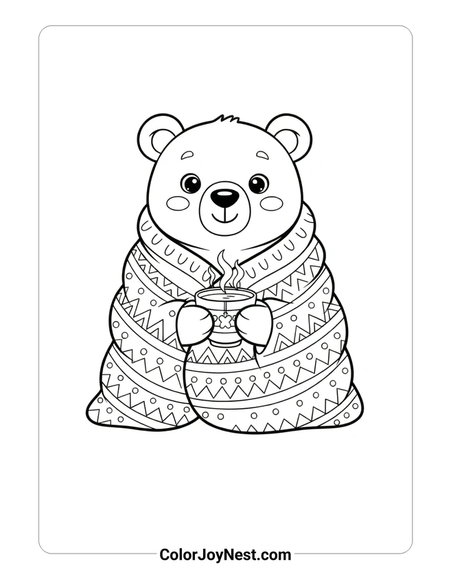 Cozy Bear with Blanket Coloring Page