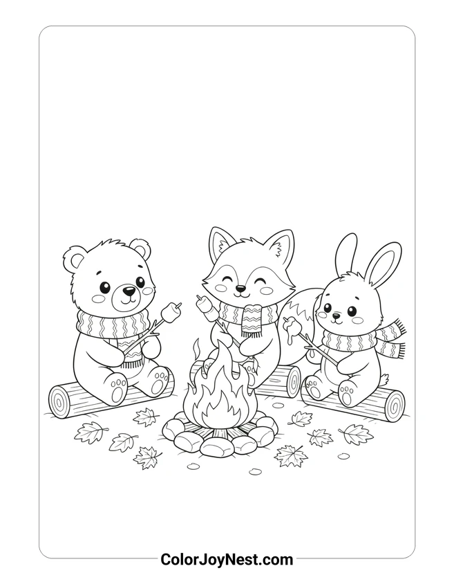 Cozy Friends Campfire Coloring Page