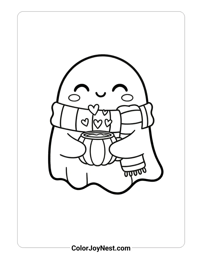 Cozy Ghost with Scarf Coloring Page