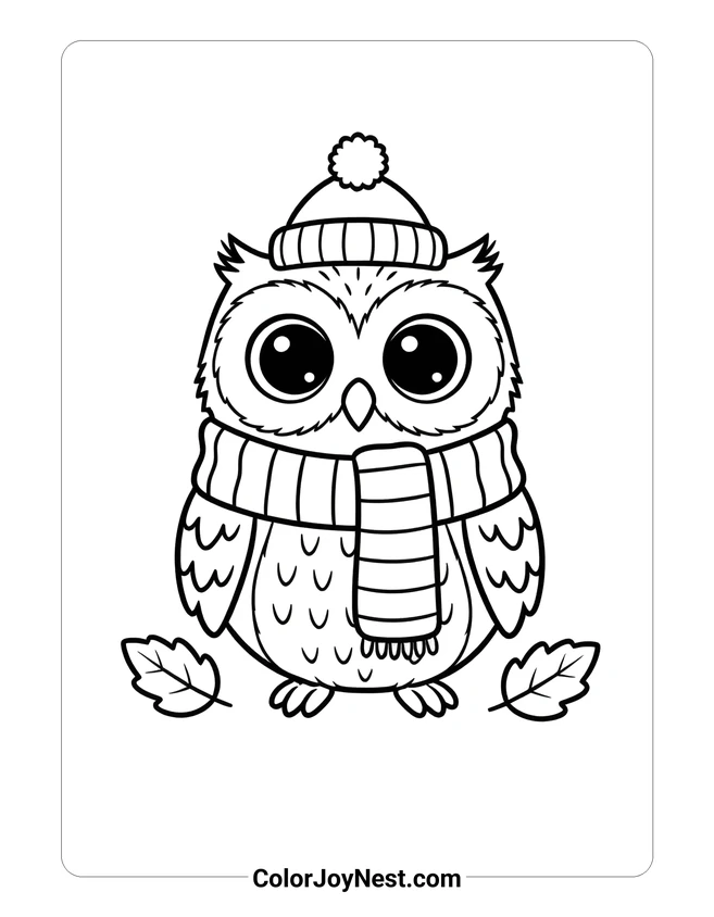 Cozy Owl with Beanie Coloring Page