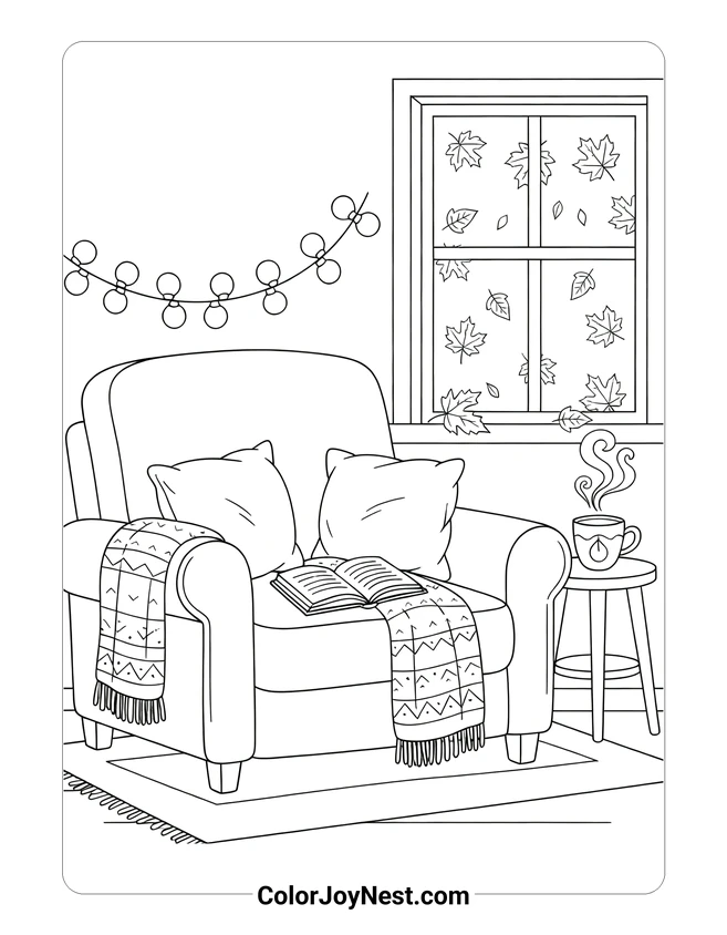 Cozy Reading Nook Coloring Page
