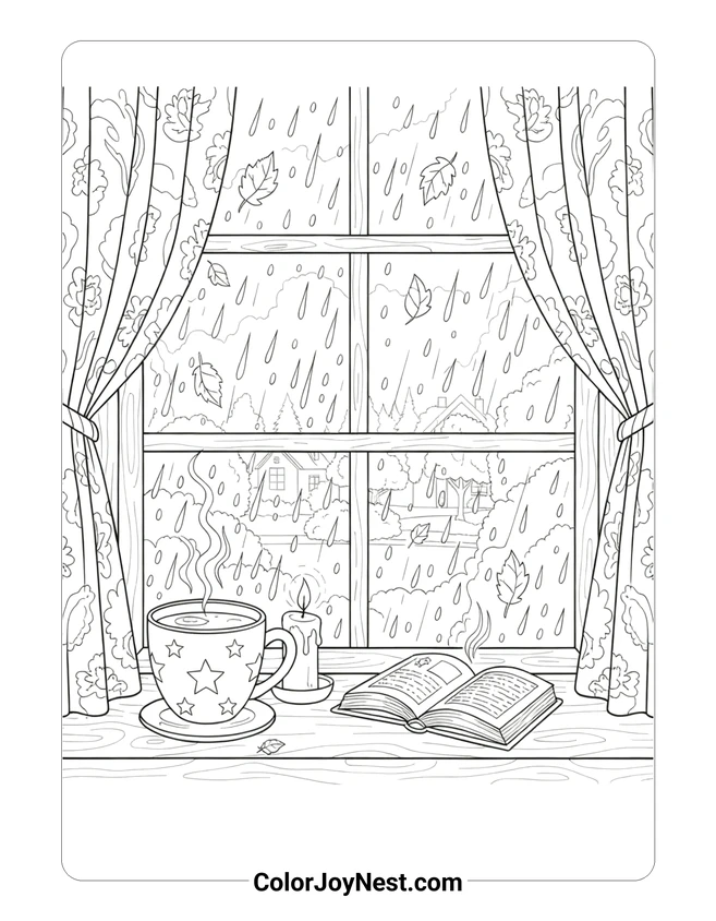 Cozy Window Scene Coloring Page