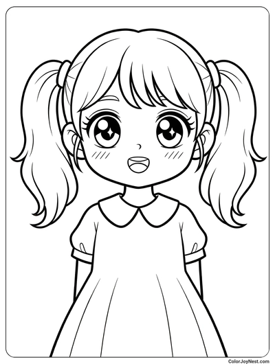 Anime Girl with Pigtails Coloring Page