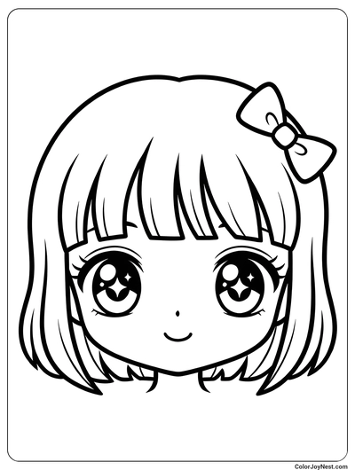 Chibi Anime Girl Face Coloring Page