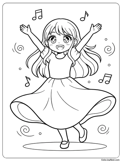 Dancing Anime Girl Coloring Page