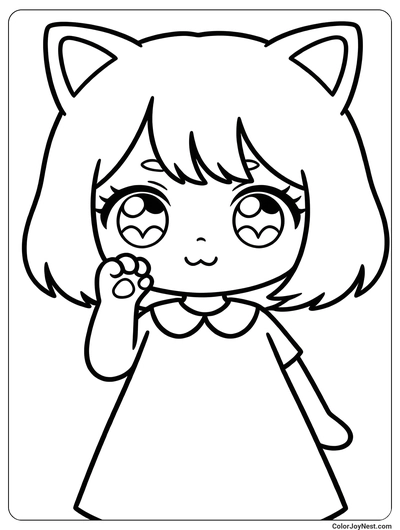 Nekomimi Cat Ears Anime Girl Coloring Page