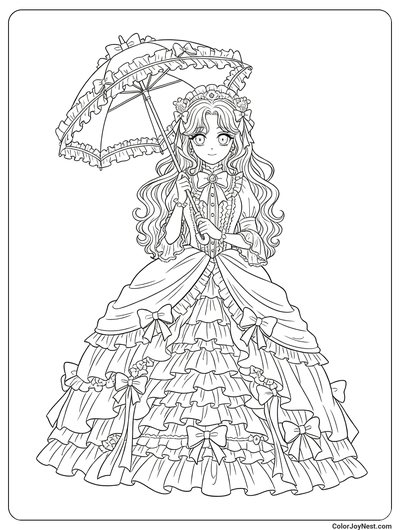 Sweet Lolita Fashion Anime Girl Coloring Page