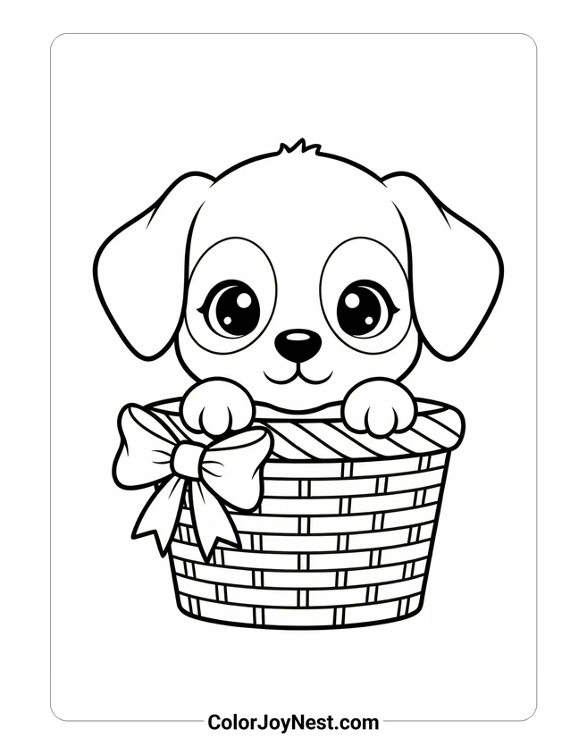 Cute Puppy in Basket Coloring Page