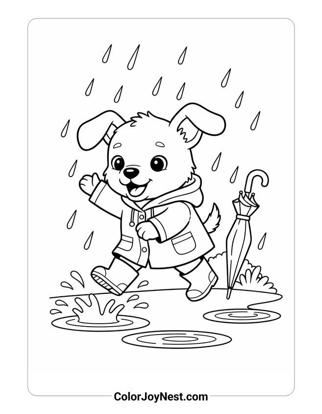 Cute Puppy in Raincoat Coloring Page