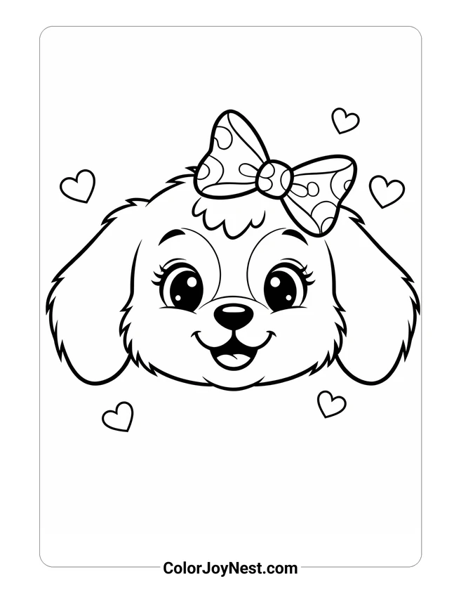 Fluffy Puppy with Bow Coloring Page