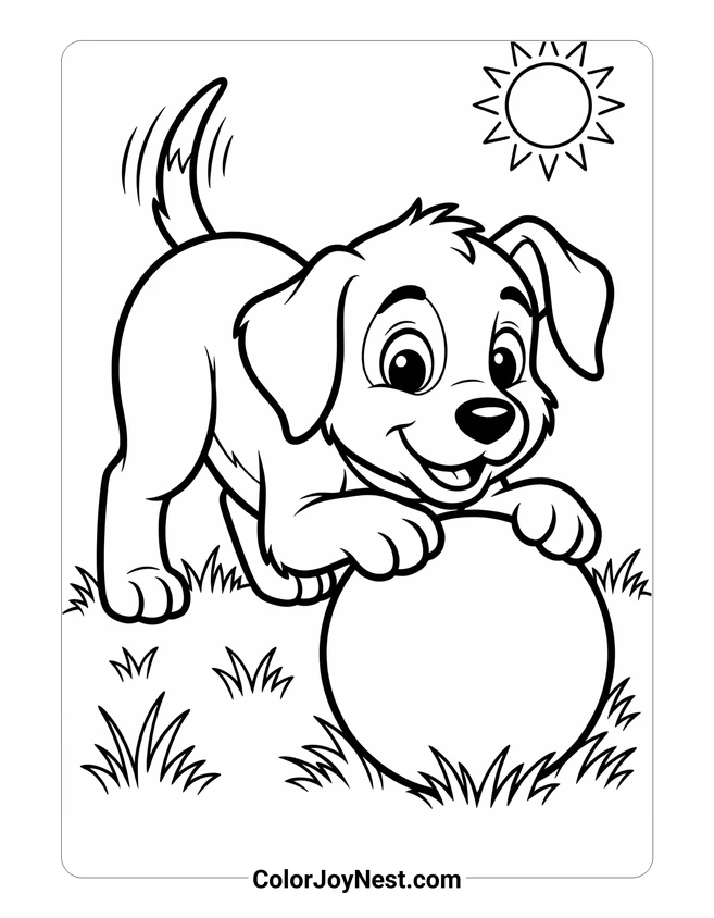 Playful Puppy with Ball Coloring Page