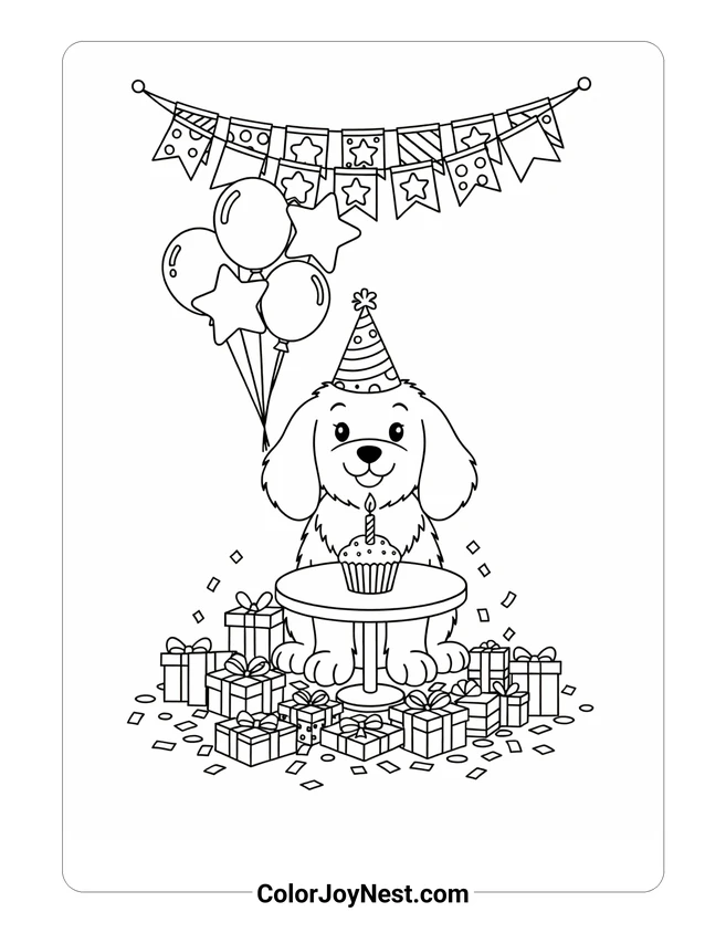Puppy Birthday Party Coloring Page