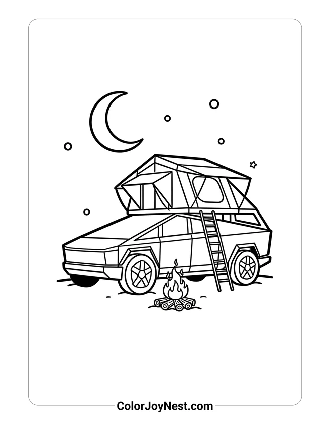 Cybertruck Camping Tent Coloring Page
