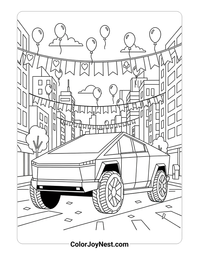 Cybertruck City Rally Coloring Page