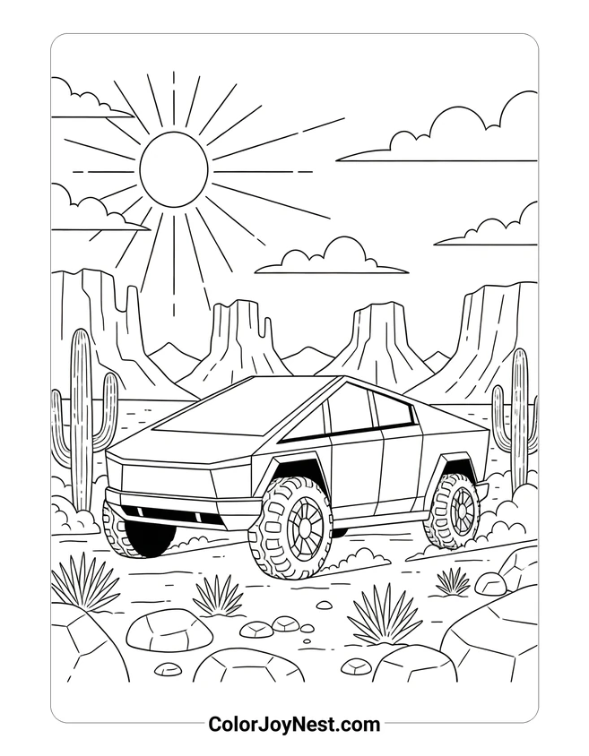 Cybertruck Desert Scene Coloring Page