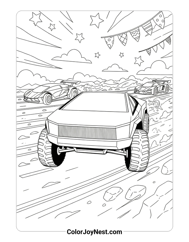 Cybertruck Futuristic Race Coloring Page