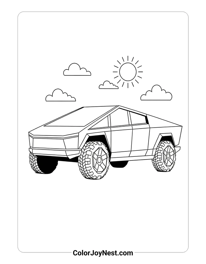 Cybertruck on Road Coloring Page