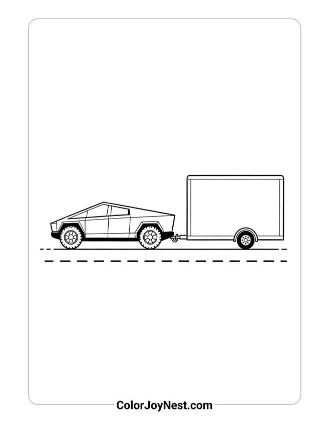 Cybertruck Towing Trailer Coloring Page