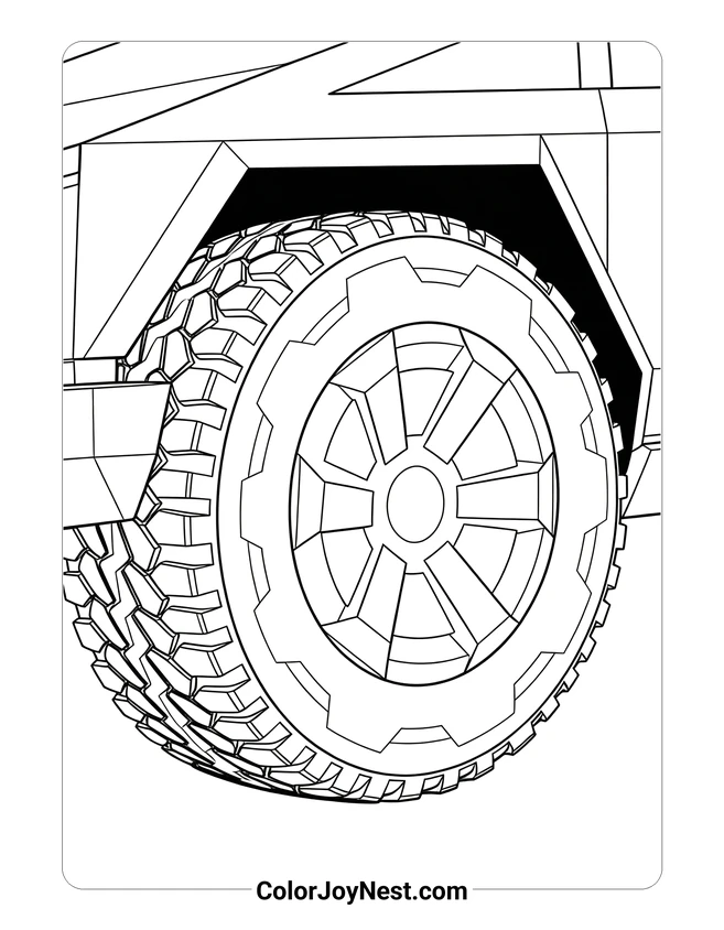 Cybertruck Wheel Close Up Coloring Page