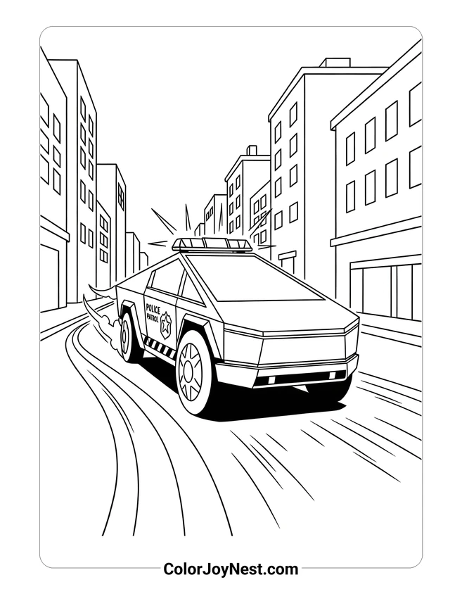 Police Cybertruck Chase Coloring Page