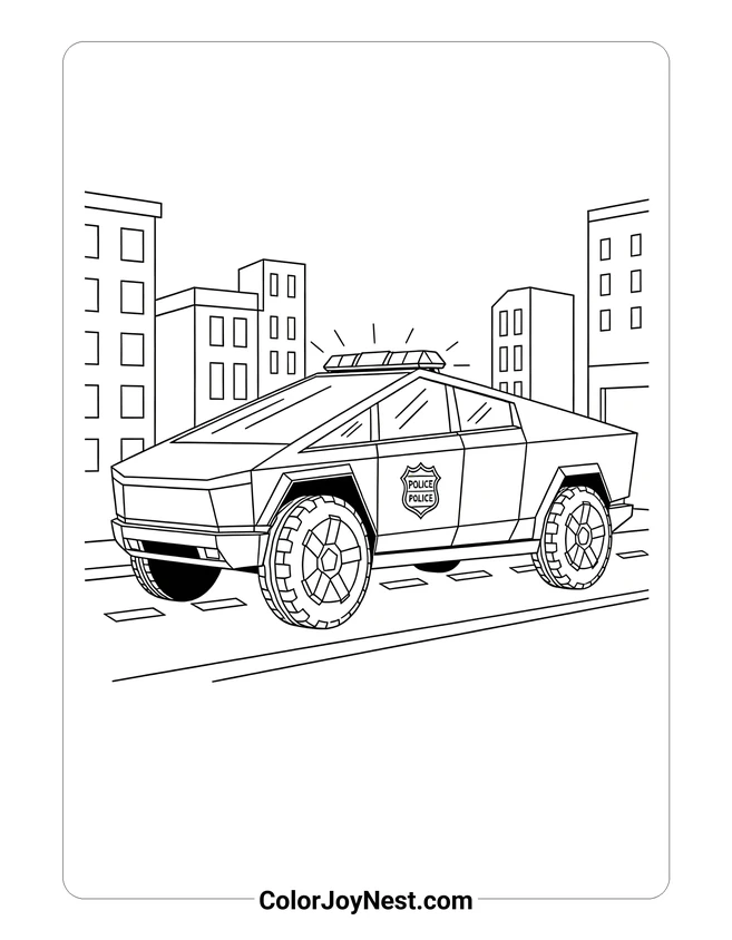 Police Cybertruck on Duty Coloring Page
