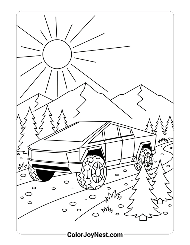 Tesla Cybertruck Adventure Coloring Page