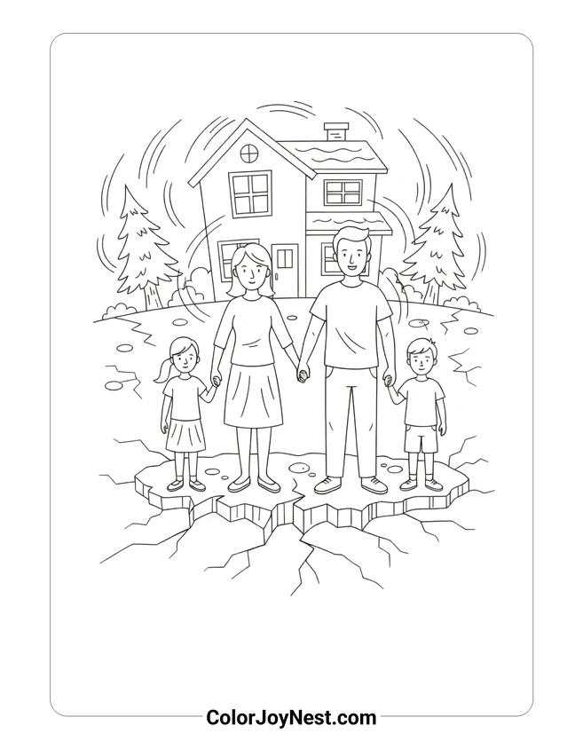 Family During Earthquake Coloring Page