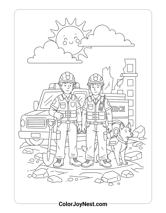 Rescue Team Scene Coloring Page