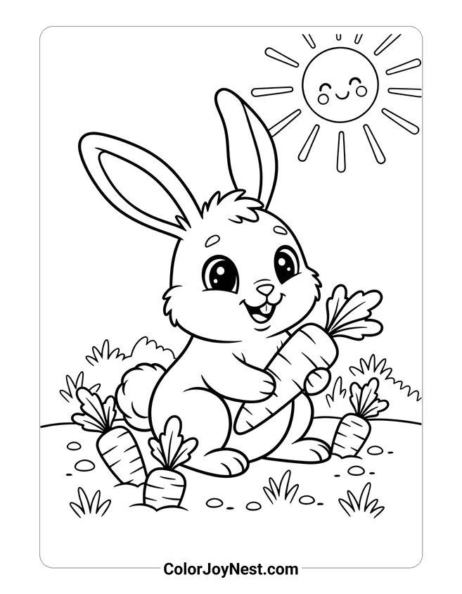 Bunny and Carrots Garden Coloring Page