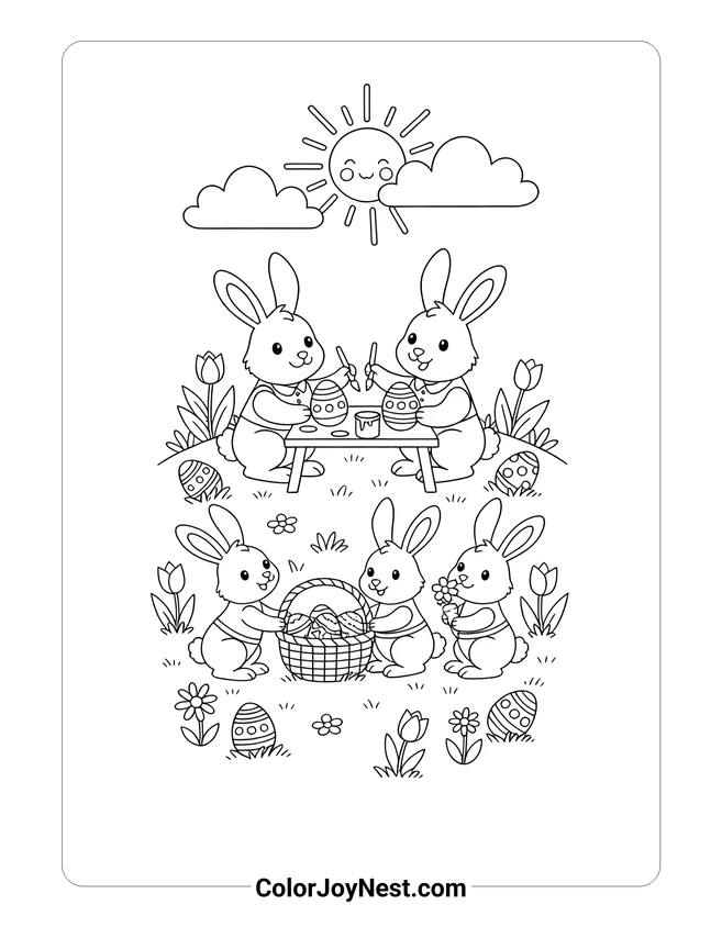 Easter Bunny Family Coloring Page