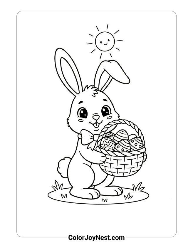 Easter Bunny with Basket Coloring Page