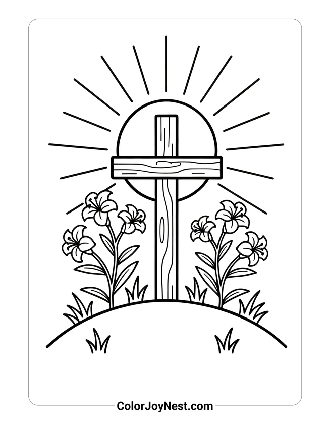 Easter Cross with Lilies Coloring Page