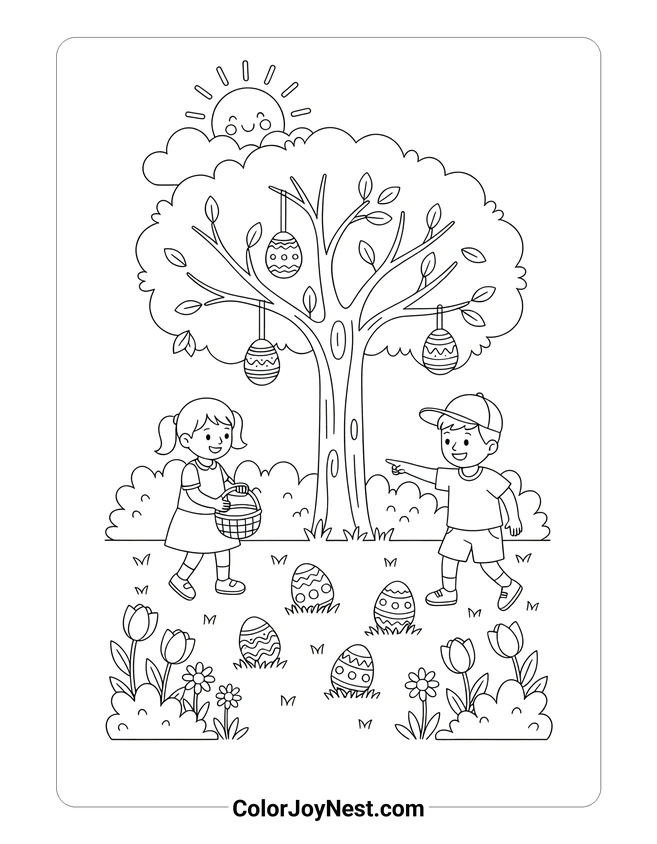 Easter Egg Hunt Yard Coloring Page