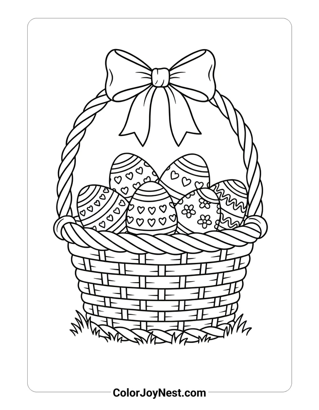 Easter Eggs in Basket Coloring Page