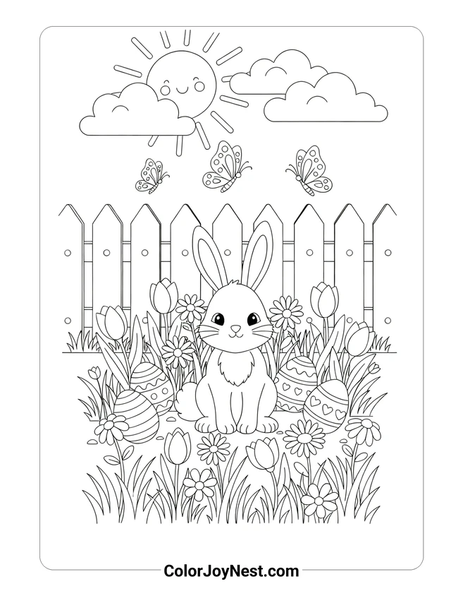 Easter Garden Scene Coloring Page