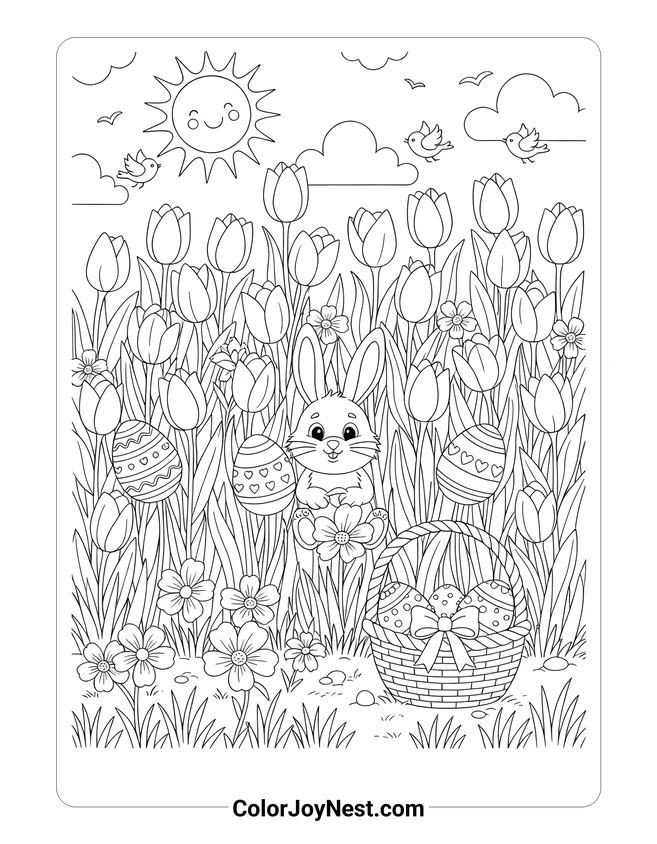 Easter Tulip Garden Coloring Page