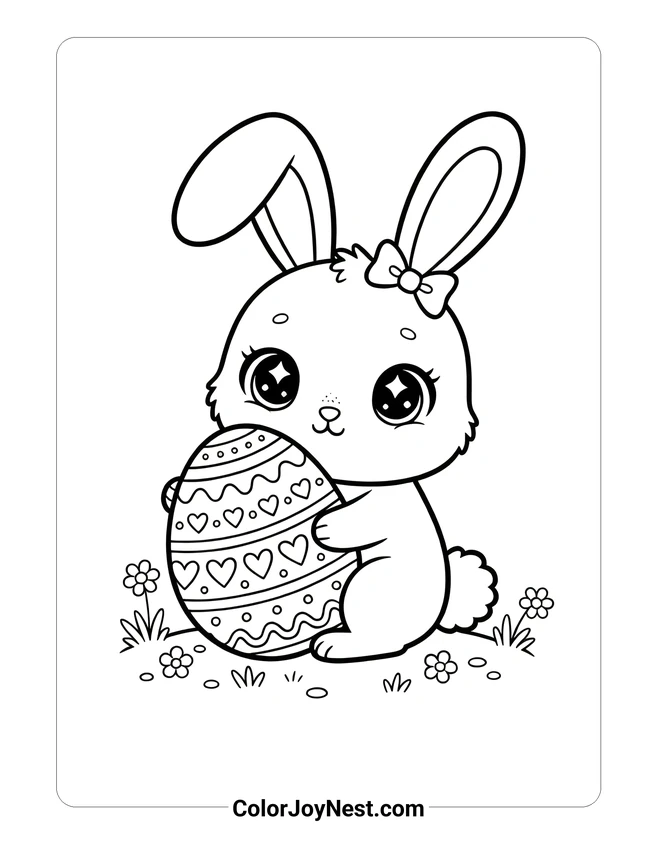 Kawaii Bunny Easter Egg Coloring Page