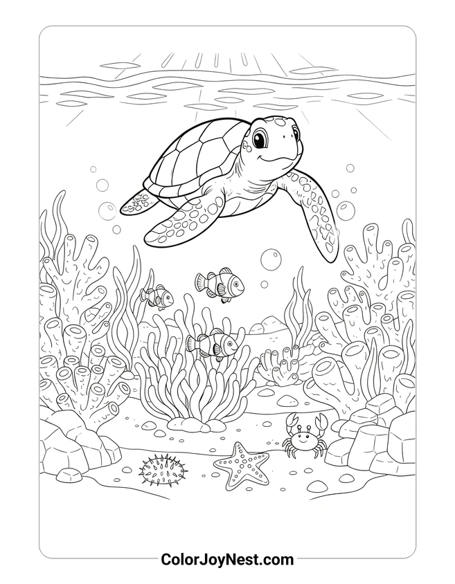 Coral Reef Ecosystem Coloring Page
