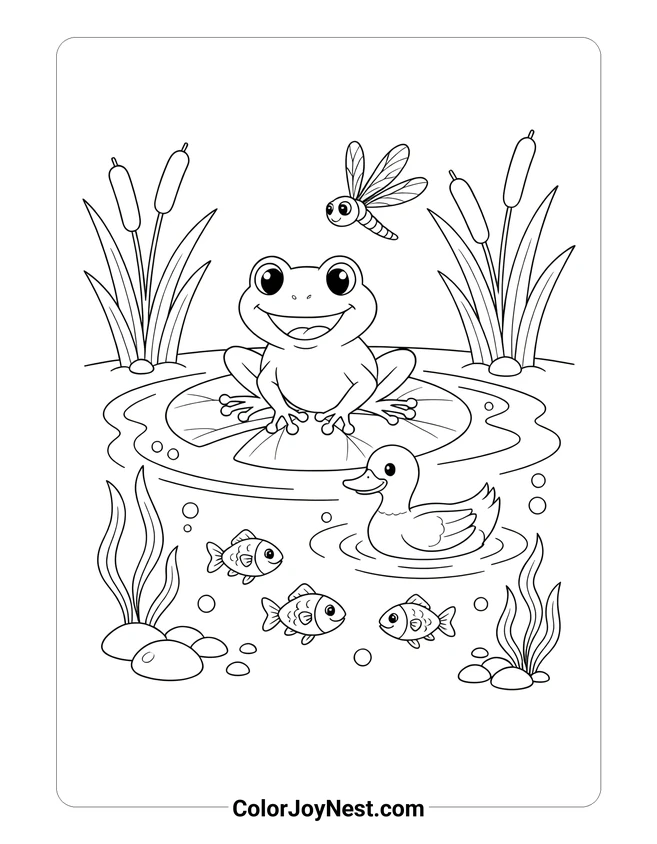 Pond Ecosystem Coloring Page