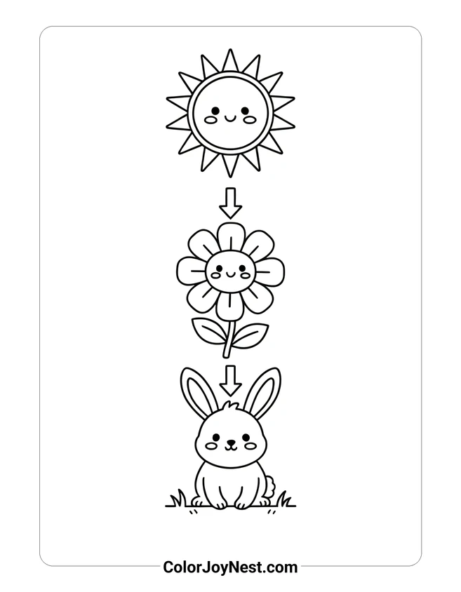Sun Plant Animal Chain Coloring Page