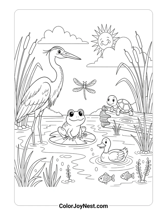Wetland Habitat Coloring Page