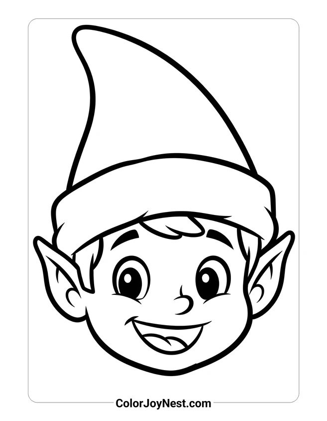 Boy Elf Face Portrait Coloring Page