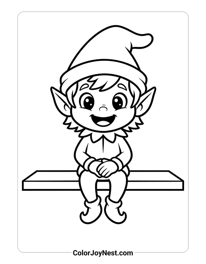 Elf Sitting on Shelf Coloring Page