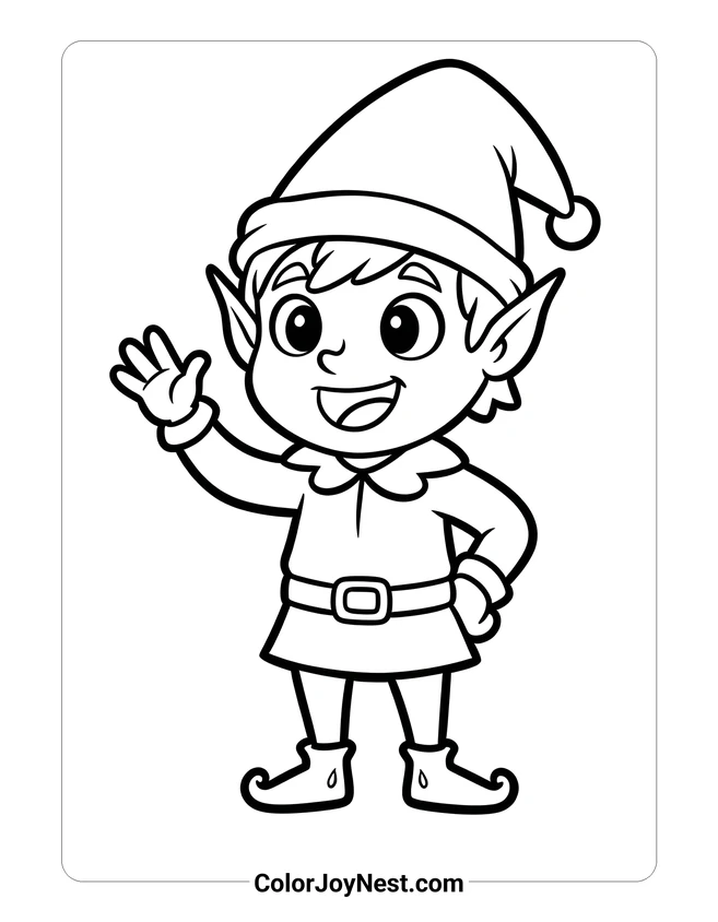 Elf Waving Hello Coloring Page