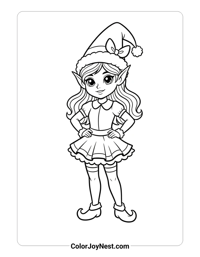 Girl Elf Standing with Skirt Coloring Page