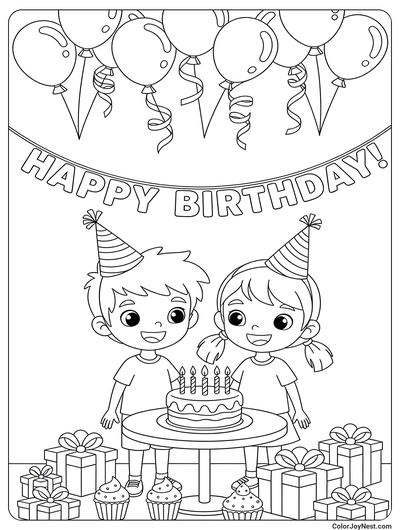 Friends Birthday Party Coloring Page