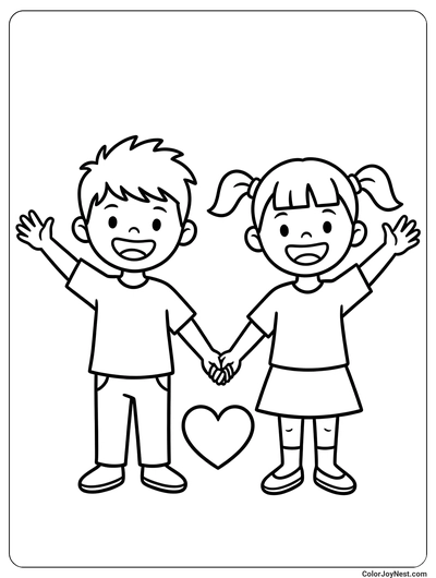 Friends Holding Hands Coloring Page